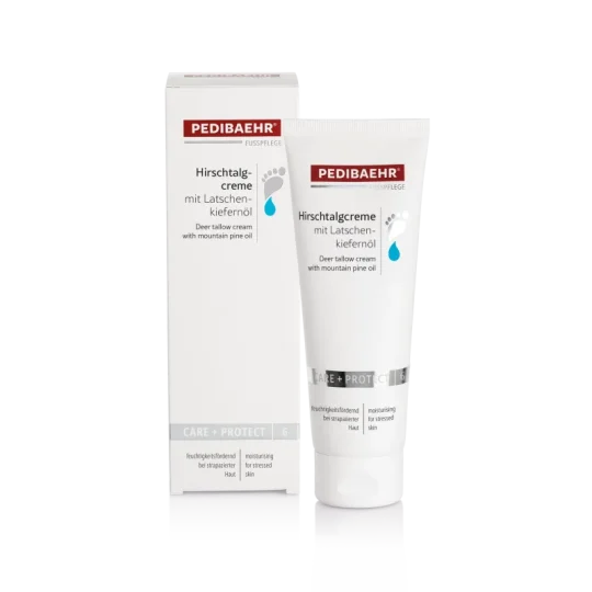 Cremă pentru picioare cu grăsime naturală de cerb 100%. (HIRSCHTALGCREME MIT LATSCHENKIEFERNÖL),PEDIBAEHR